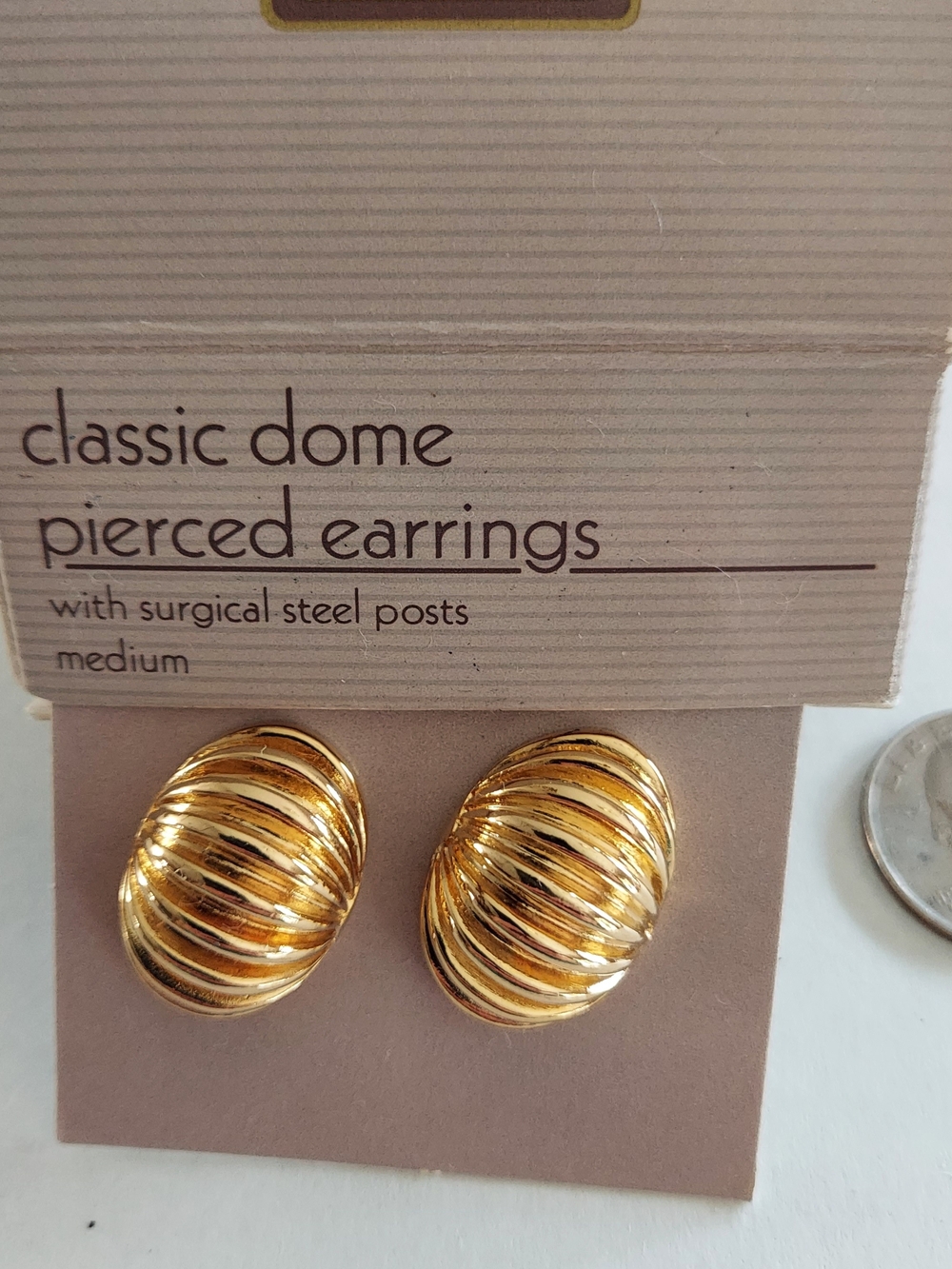 Vintage Avon Gold Ribbed Dome Pierced Earrings Medium